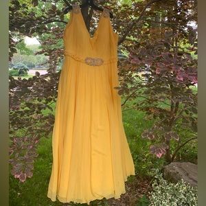 Terani Couture silk chiffon yellow gown with embellishment